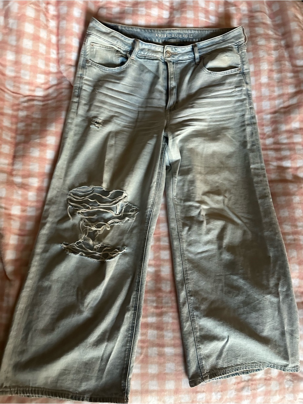American Eagle Outfitters Light Gray Distressed Cropped Jeans